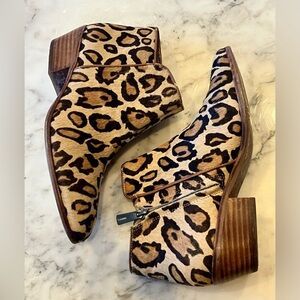 On Trend! Sam Edelman Petty Leopard Print Horsehair Ankle Booties 7M Brown/Gold